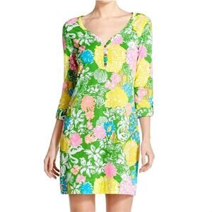 Lilly Pulitzer Dress Women XS Green Yellow Palmetto Floral Shift Hibiscus Stroll